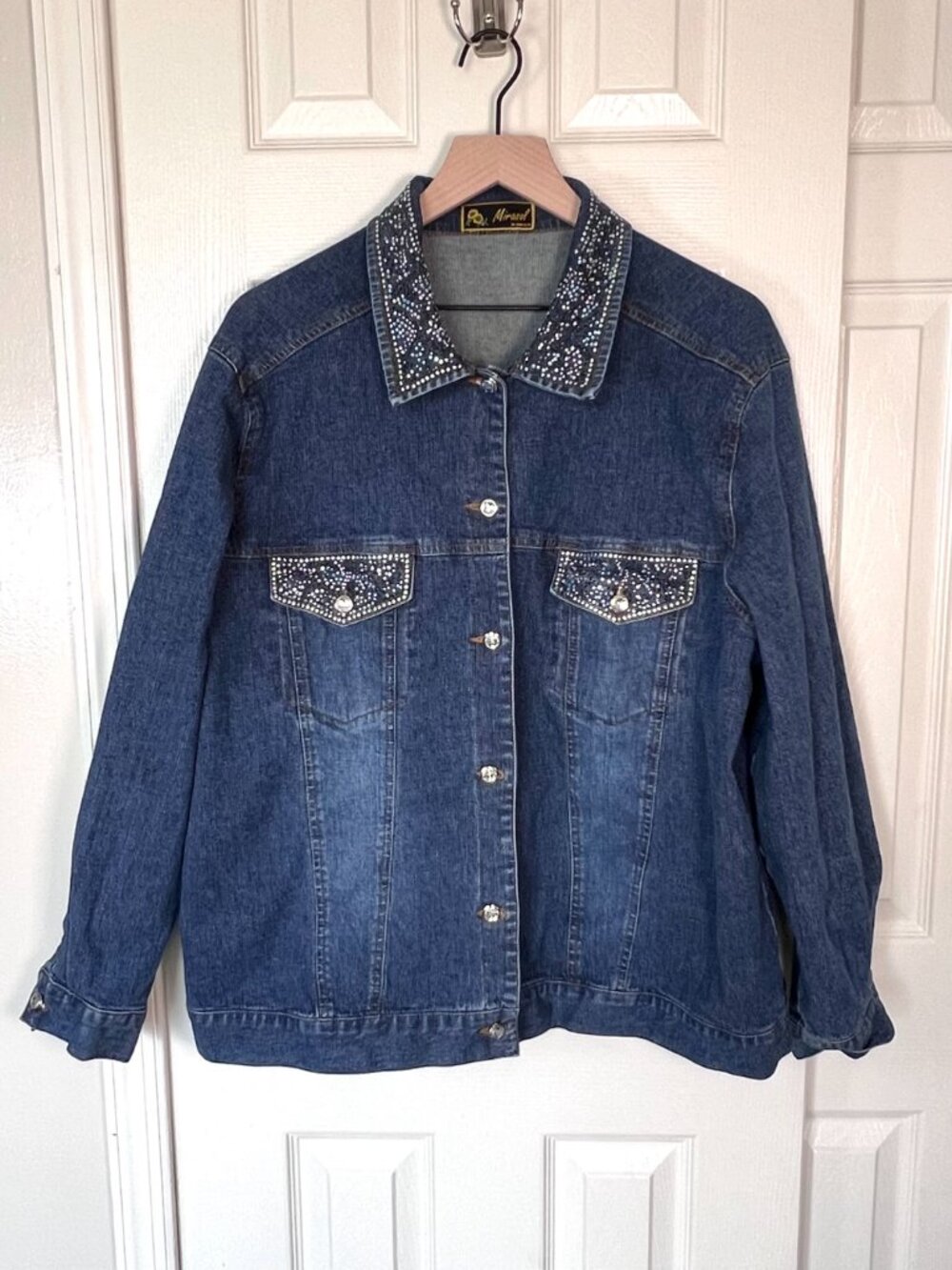 Vintage 90's Rhinestone Studded Denim Jacket Size 2X Cowgirl Western Chic